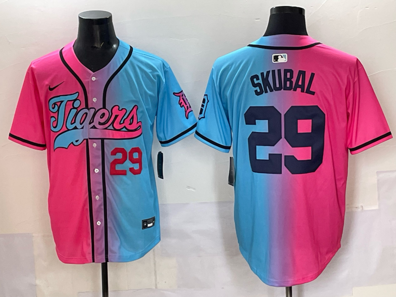 Men 2025 Detroit Tigers 29 Skubal Blue pink Game Nike MLB Jersey style 03